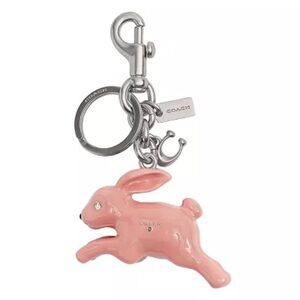 🐰NWT COACH Pink Bunny Rabbit Bag Charm/ Keychain Silver Collectible Limited